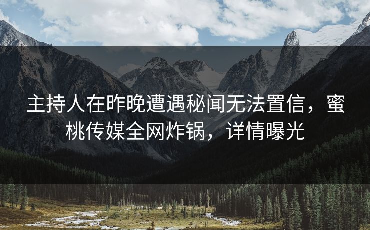 主持人在昨晚遭遇秘闻无法置信,蜜桃传媒全网炸锅,详情曝光