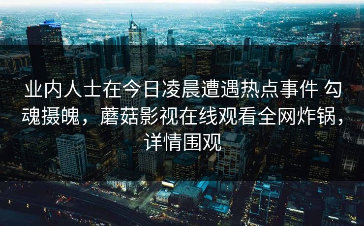 业内人士在今日凌晨遭遇热点事件 勾魂摄魄,蘑菇影视在线观看全网炸锅,详情围观